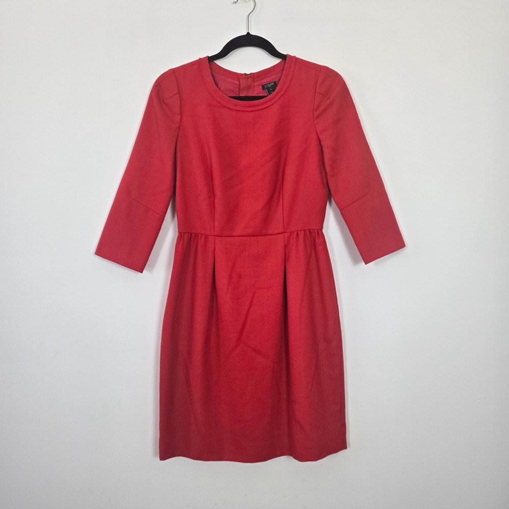 J.Crew Wool Blend Sheath Dress Womens 0 Red 3/4 Sleeve Textured Holiday Preppy - Picture 1 of 8